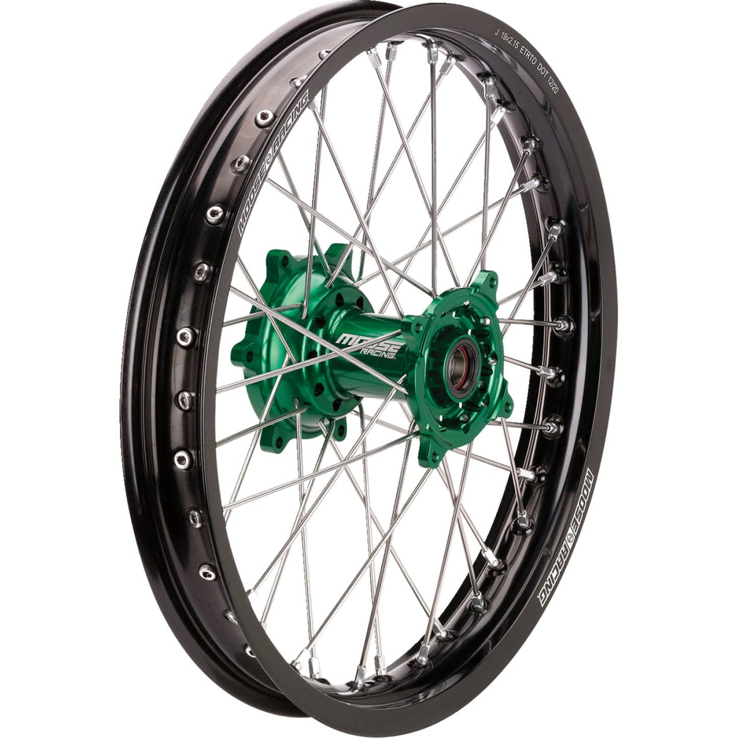 Moose Racing Wheel Assembly - SX-1 - Complete - Rear - Black Wheel/Green Hub - 19x2.15 - Kawasaki KR-21519-BKGN