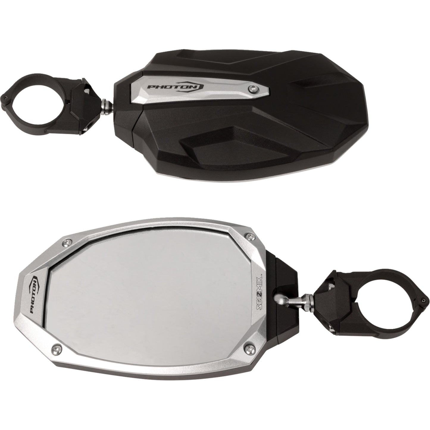 SEIZMIK Mirrors - Photon - Side View - Oval - Black/Silver - 1.75" ROPS - Pair 56-18107