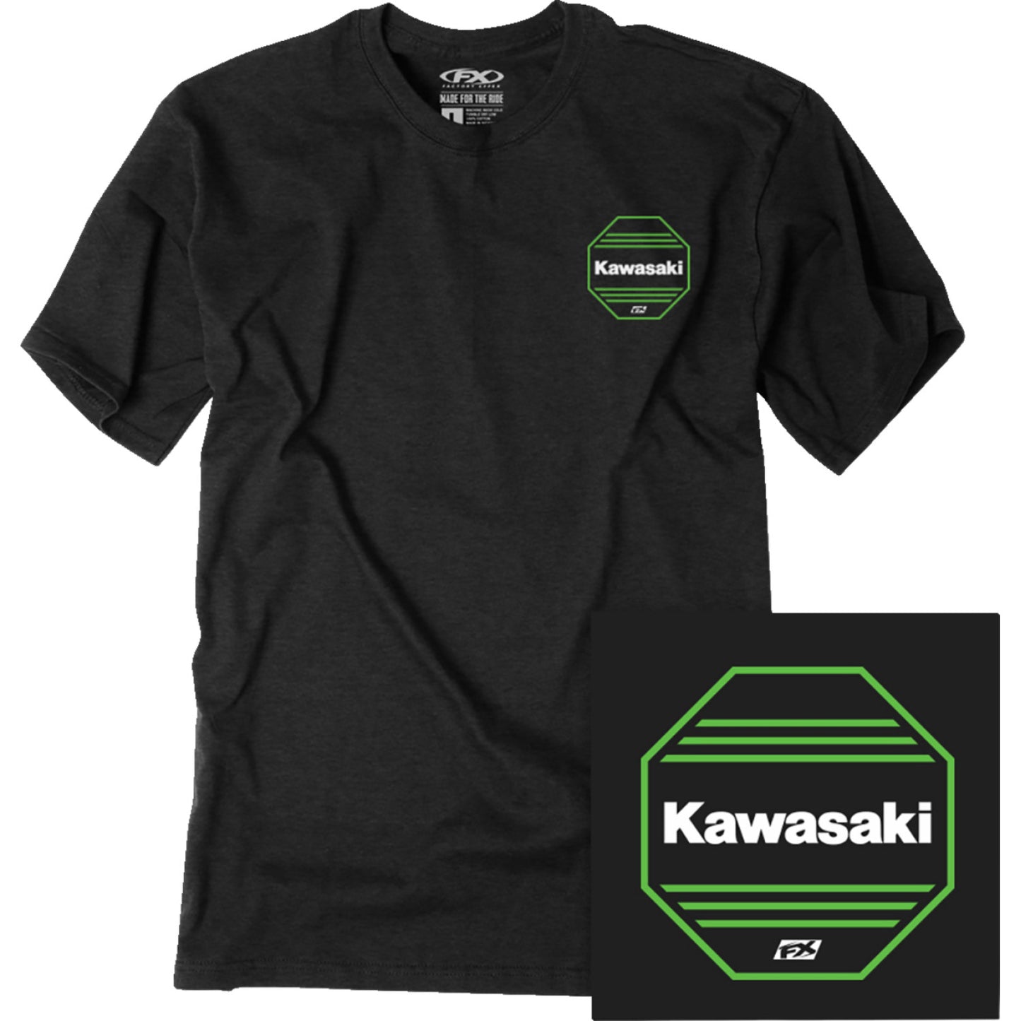FACTORY EFFEX Kawasaki Octagon T-Shirt - Heather Black - Medium 27-87112