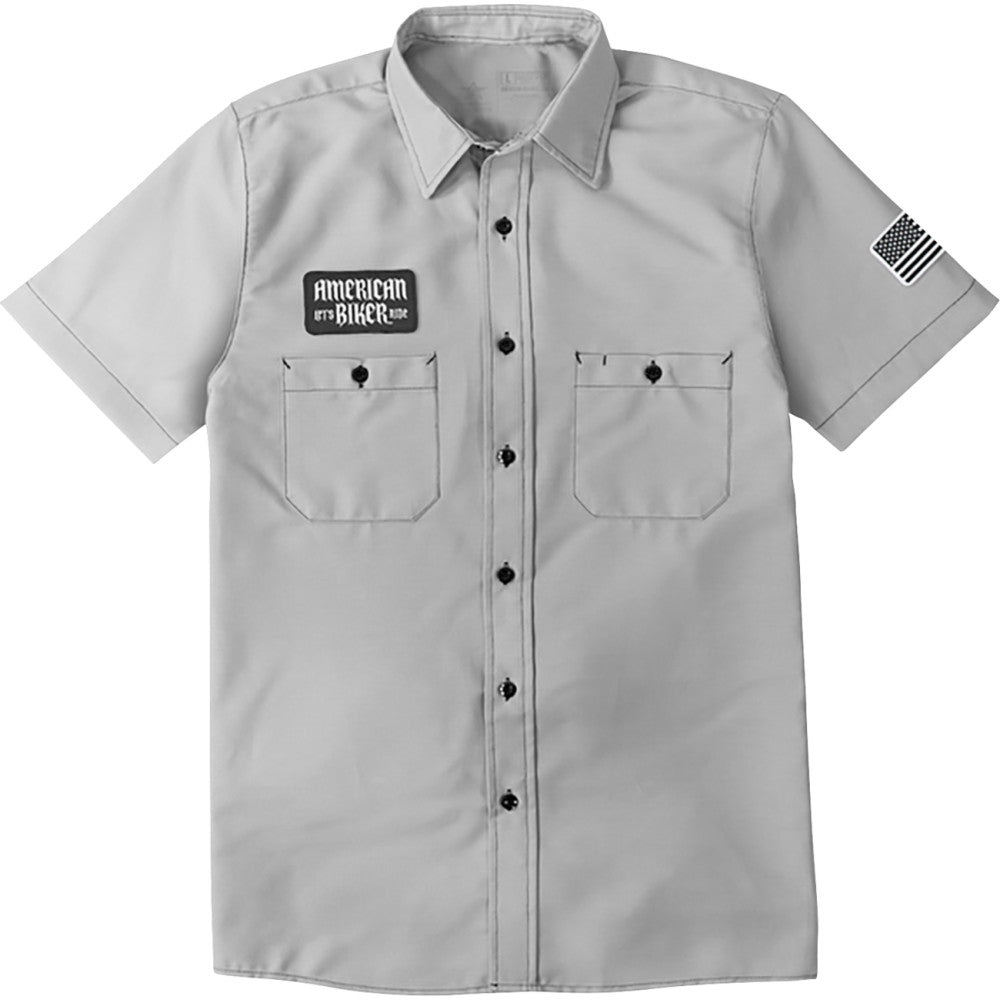 AMERICAN BIKER Biker Sam Contrast Stitch Shop Shirt - Gray/Black - 4XL ABBSAM17ST8SB4R
