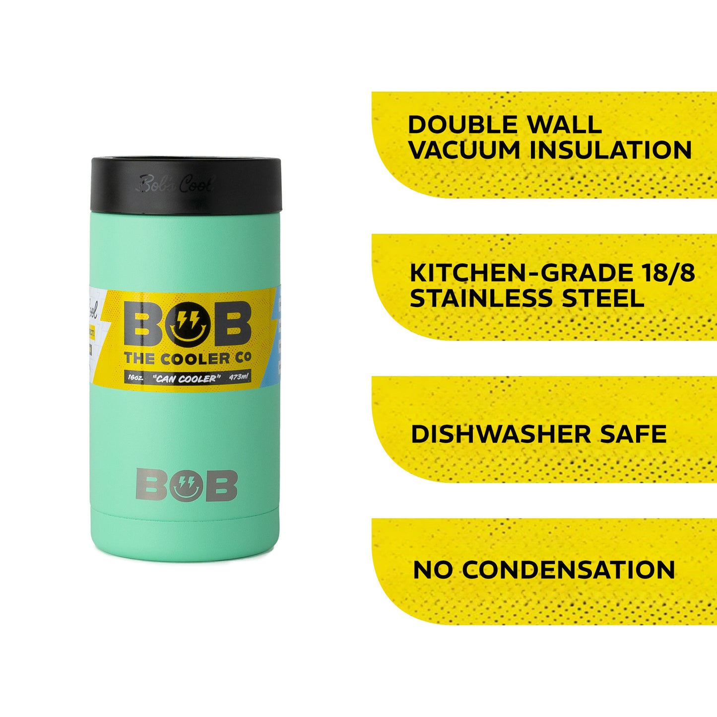 BOBs 16Oz Standard Double Wall Vacuum Insulated Can Cooler by BOB The Cooler Co