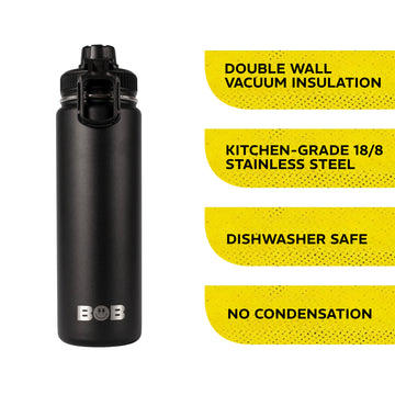 BOBs 26Oz Double Wall Vacuum Insulated Water Bottle with Spout Lid by BOB The Cooler Co
