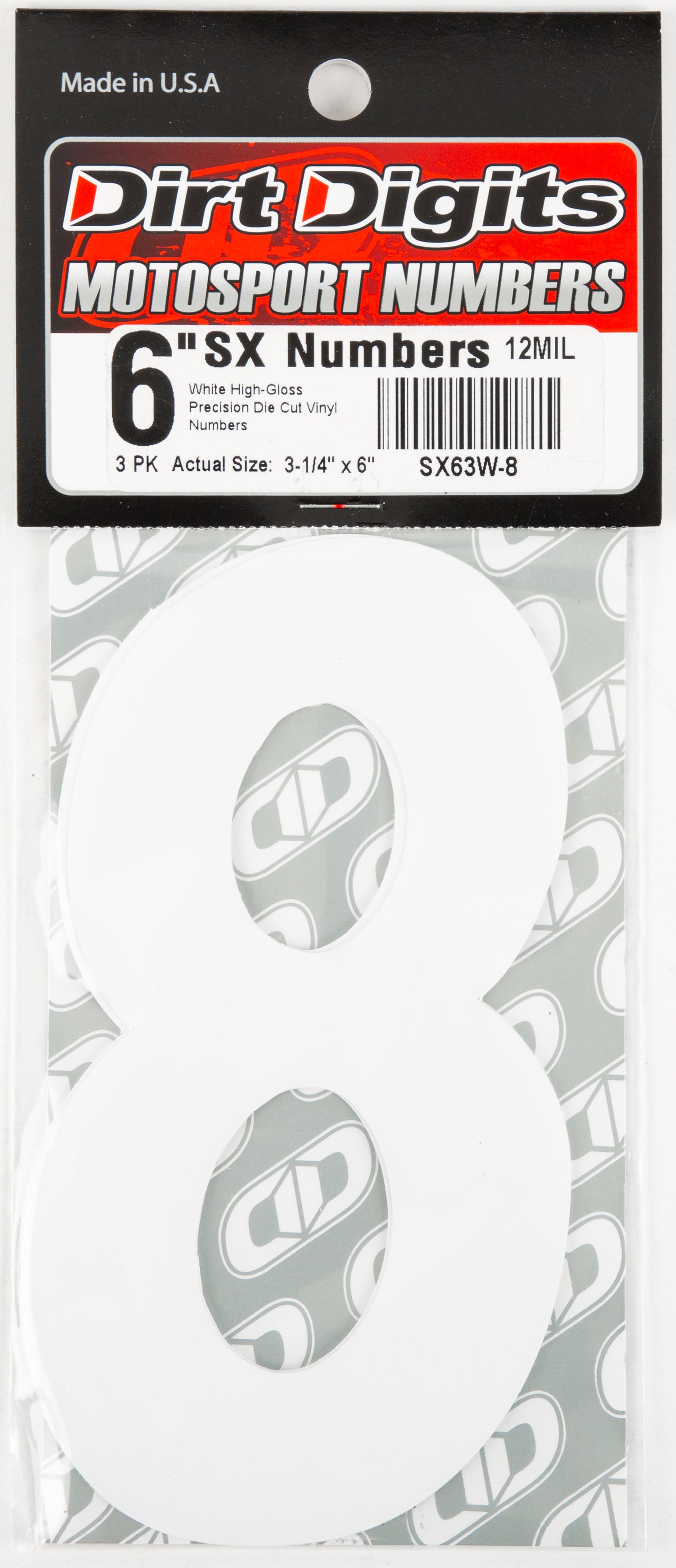 #8 6" White Super X Digits 3/Pk
