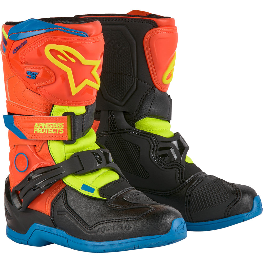 Alpinestars Kids Tech 3S Boots - Fluorescent Orange/Fluorescent Yellow/Blue - US 12 / EU 30.5 2014524-4755-12
