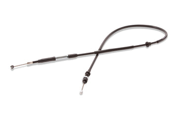 Black and silver clutch cable on a white background
