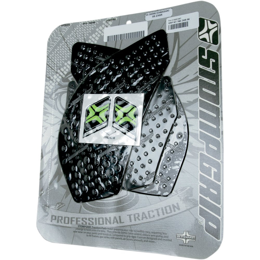 STOMPGRIP Traction Pad Tank Grips - Volcano - Black - Ninja ZX-6R 55-10-0037B
