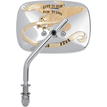 Emgo Mirror - "Live to Ride" - Side View - Rectangle - Gold/Chrome - Left 20-31707A