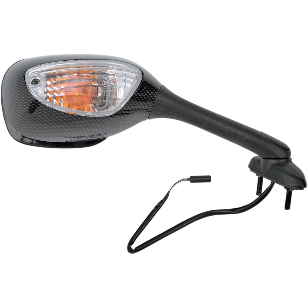 Emgo Mirror - Side View - Lighted - Black/Carbon Fiber - Rectangle - Right - Suzuki 20-69793