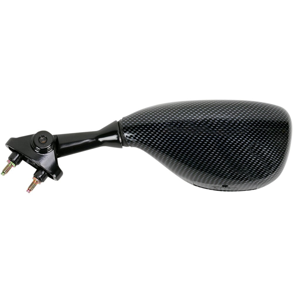 Emgo Mirror - Side View - Black/Carbon Fiber - Trapezoid - Left - Kawasaki 20-29634