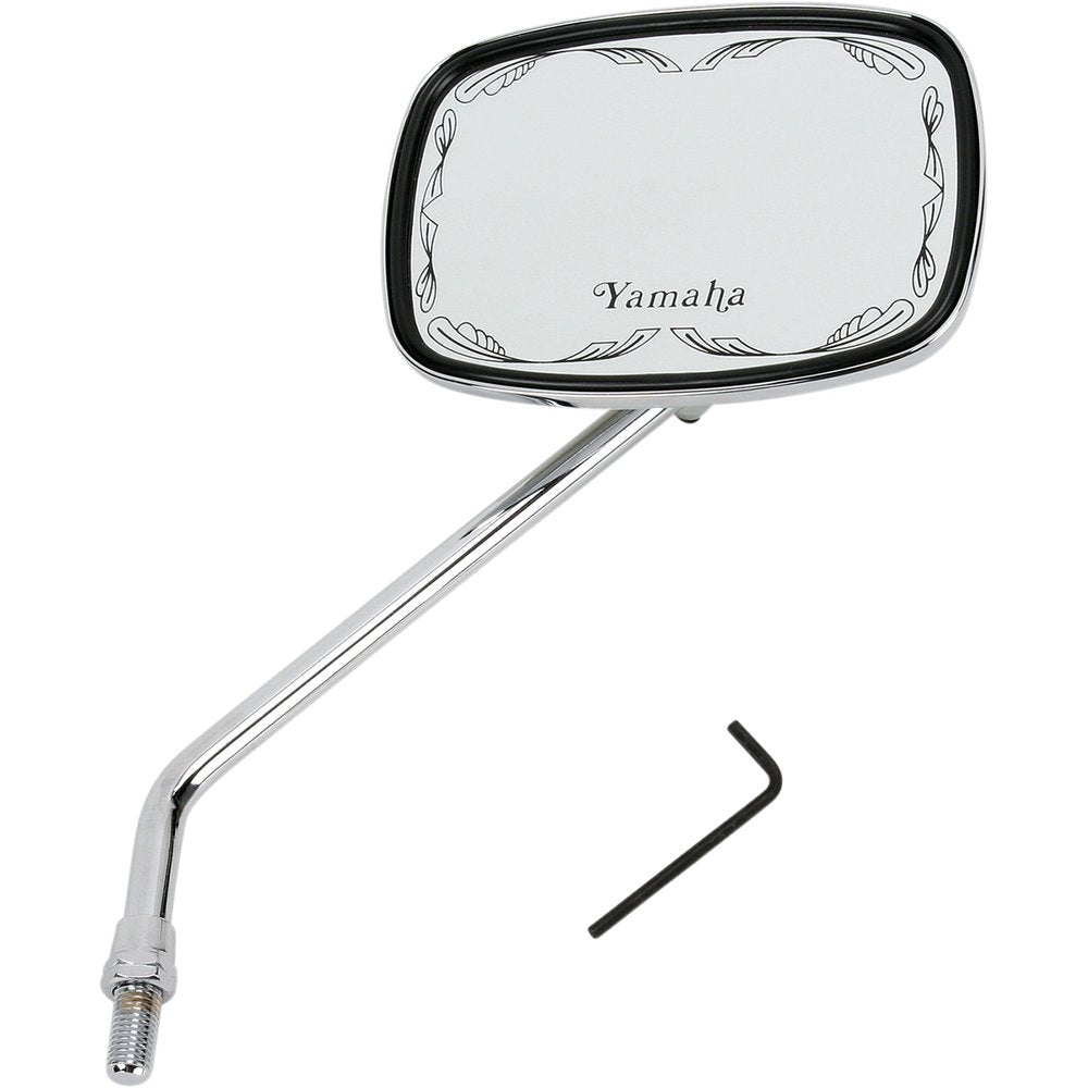 Emgo Mirror - Die-Cast - Yamaha Scrolled - Side View - Rectangle - M10 x 1.25 (Left Hand) - Chrome 20-21774
