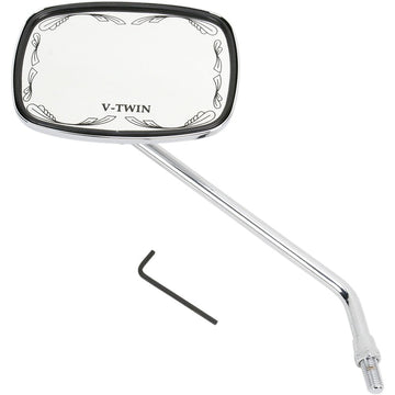 Emgo Mirror - Die-Cast - V-Twin Scrolled - Side View - Rectangle - M10 x 1.25 (Left Hand) - Chrome 20-21751