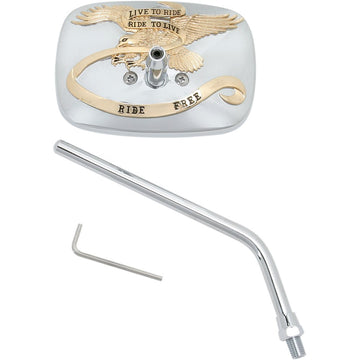 Emgo Mirror - "Ride Free" - Side View - Rectangle - M10 x 1.25 - Gold/Chrome - Left 20-31758A