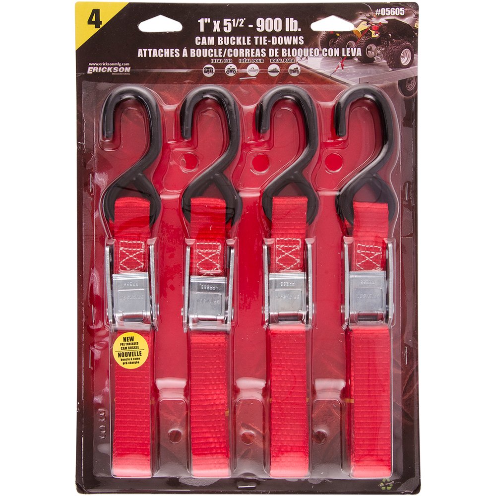 Erickson Buckle Tie-Down - 1" x 5-1/2' - 4 Pack -Red 05605