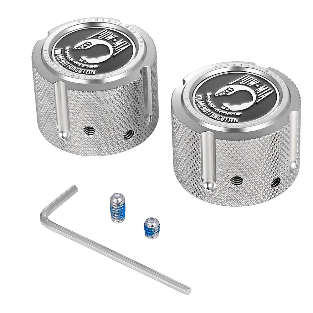 Figurati Designs Axle Nut Cover - Front - Stainless Steel - POW MIA - Silver FD50-FAC-SS