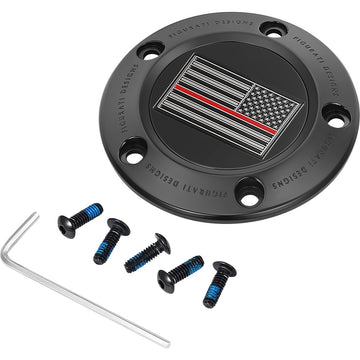 Figurati Designs Timing Cover - 5 Hole - Red Line American Flag - Black FD75-TC-5H-BLK