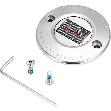 Figurati Designs Timing Cover - 2 Hole - Red Line American Flag - Stainless Steel FD73-TC-2H-SS