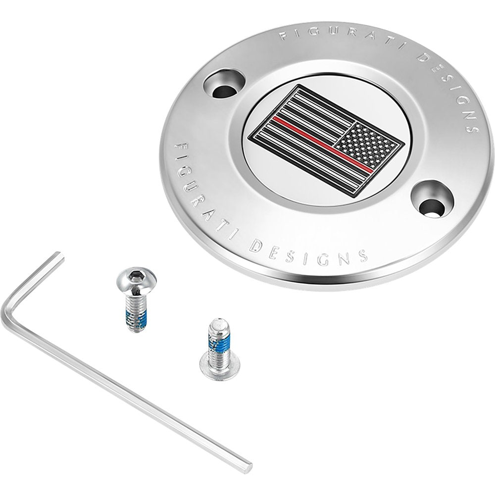 Figurati Designs Timing Cover - 2 Hole - Red Line American Flag - Stainless Steel FD73-TC-2H-SS