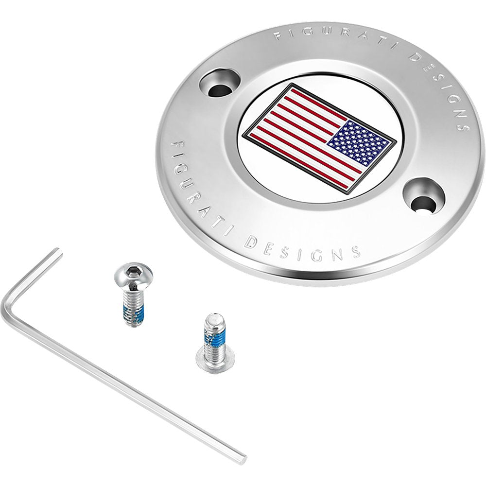 Figurati Designs Timing Cover - 2 Hole - American Flag - Reversed - Stainless Steel FD20-TC-2H-SS