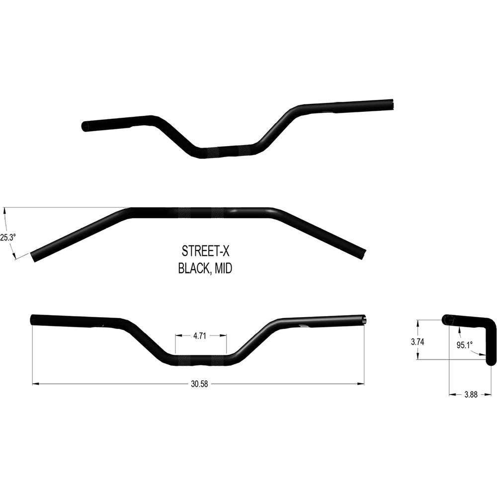 KHROME WERKS Street-X Handlebars - Mid Bend - Black 300904