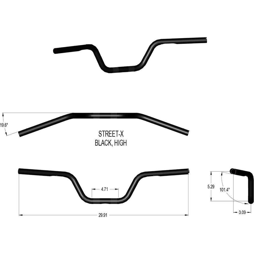 KHROME WERKS Street-X Handlebars - High Bend - Black 300903