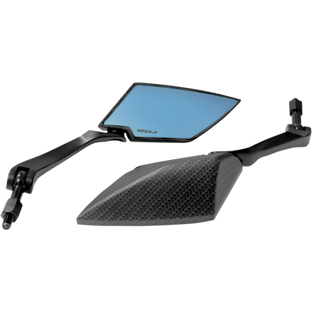 KOSO NORTH AMERICA Mirrors - TT-Style - Side View - Diamond - Carbon Fiber/Black - Blue Lens - Pair OA016CK6