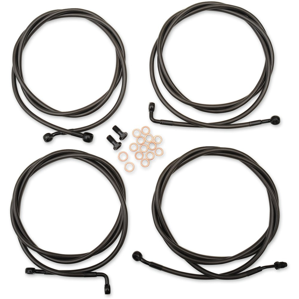 LA CHOPPERS Standard Midnight Braided Handlebar Cable/Brake Line Kit - 15"-17" Ape Hangers - '17-'19 Touring LA-8054KT-16M