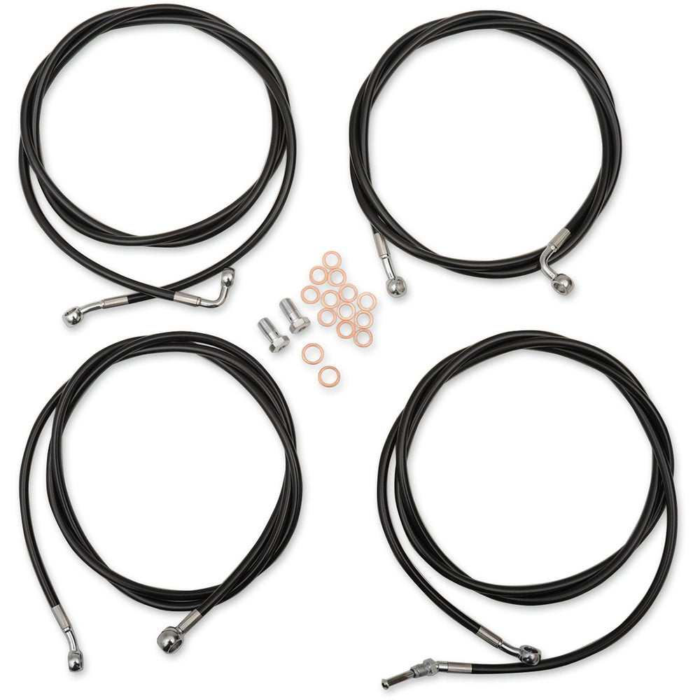 LA CHOPPERS Standard Black Vinyl Handlebar Cable/Brake Line Kit - 15"-17" Ape Hangers - '17-'20 FL LA-8054KT-16B