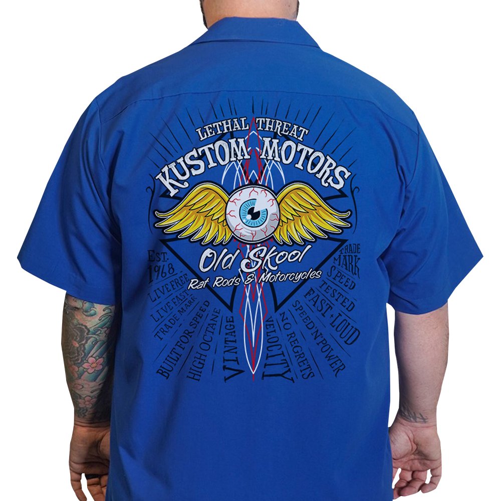 LETHAL THREAT Old Skool Eyeball Shop Shirt - Blue - 2XL DG60143XXL