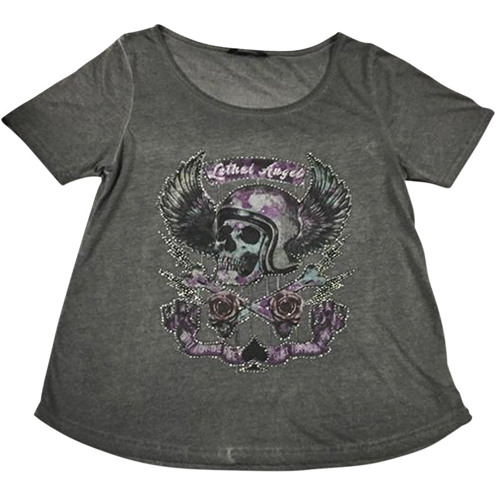 LETHAL THREAT Women's Sinwheels T-Shirt - Gray - 1X LA20613-1X