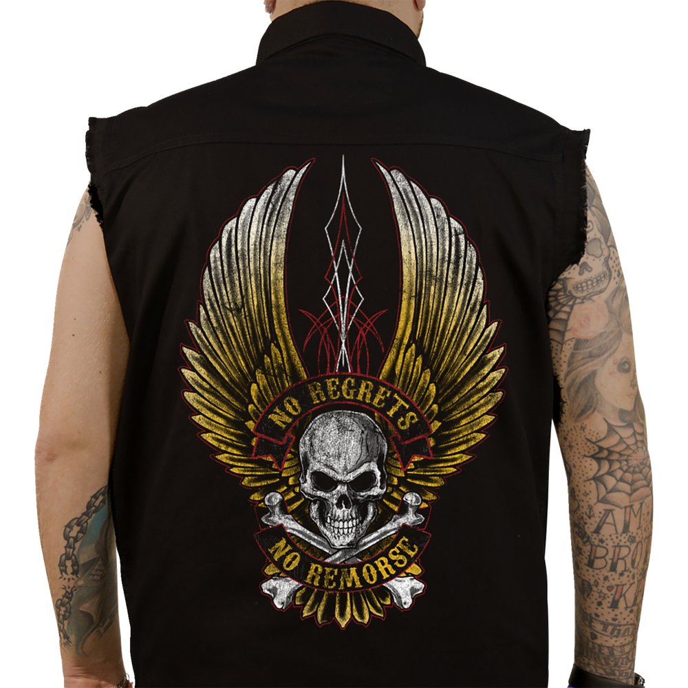 LETHAL THREAT No Regrets Printed Sleeveless Button Down Shirt - Black - Large CO60190L