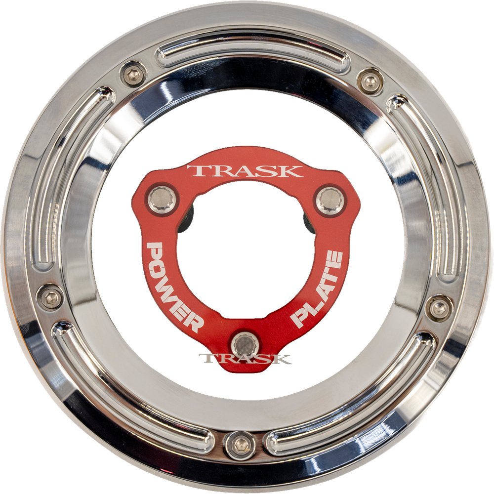 TRASK Derby Cover with Power Plate - Chrome/Red - Kit - '17-'25 Harley-Davidson TM-0051-CH-RD