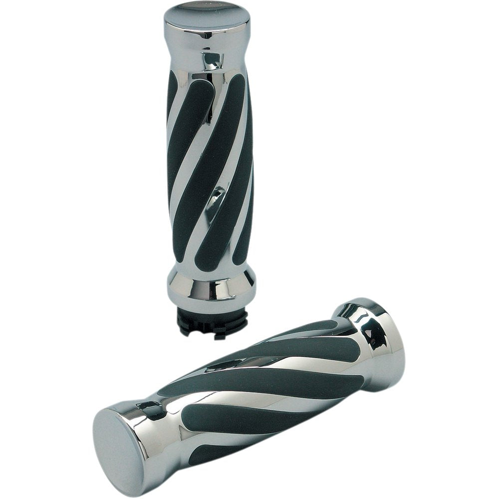 PRO-ONE PERF.MFG. Custom Twisted Rubber Grips - Cable - Chrome 490010