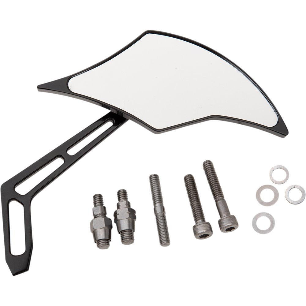 PRO-ONE PERF.MFG. Mirror - Weekend Warrior - Side View - Cut-Out/Flame Head - Oblong - Black - Right 102301AB