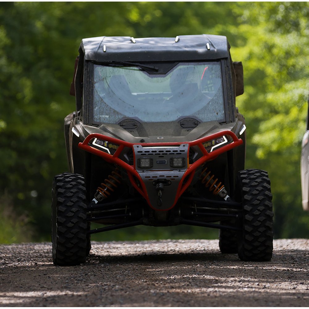 RAVEK Front Bumper/Skid Plate with White Lights - Red - RZR XP 1000 64-317RDL