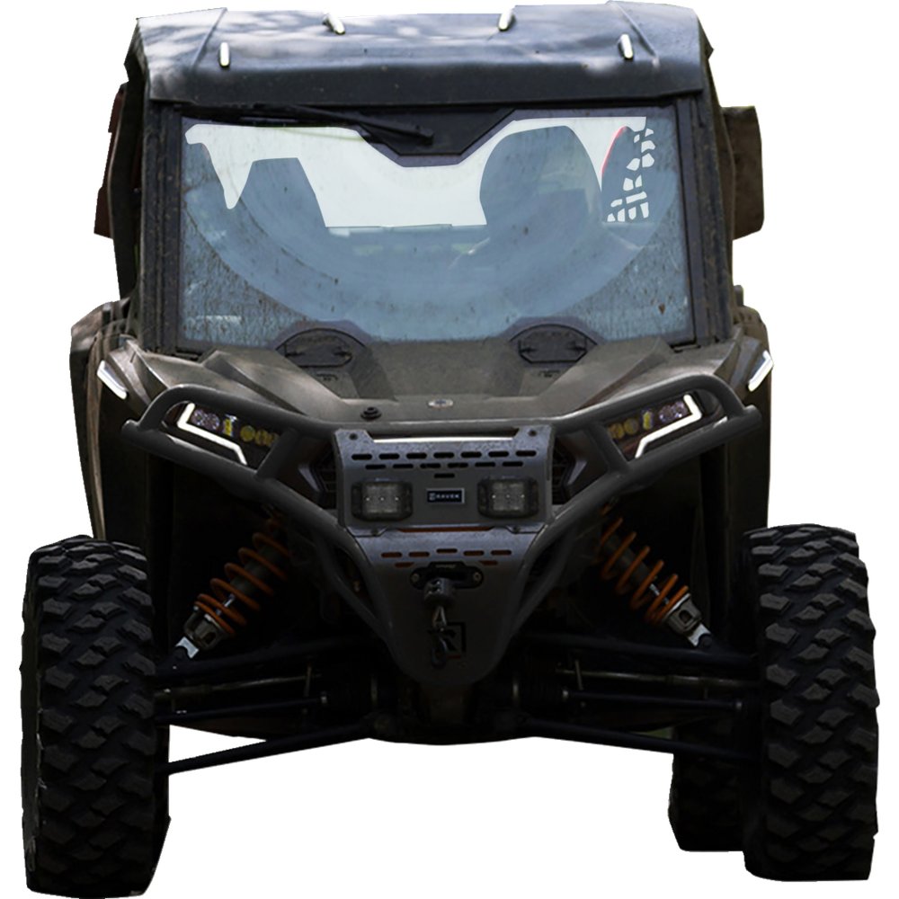RAVEK Front Bumper/Skid Plate with White Lights - Black - RZR XP 1000 64-317BKL