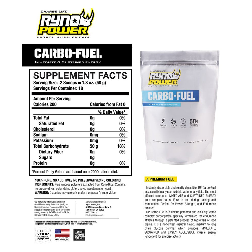 RYNO POWER Carbo-Fuel Powder - 1 lb - 10 Servings 1LB-CAR
