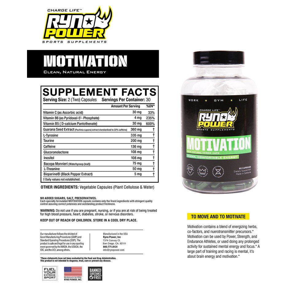 RYNO POWER Motivation Capsules - 60 ct. Bottle MOT882