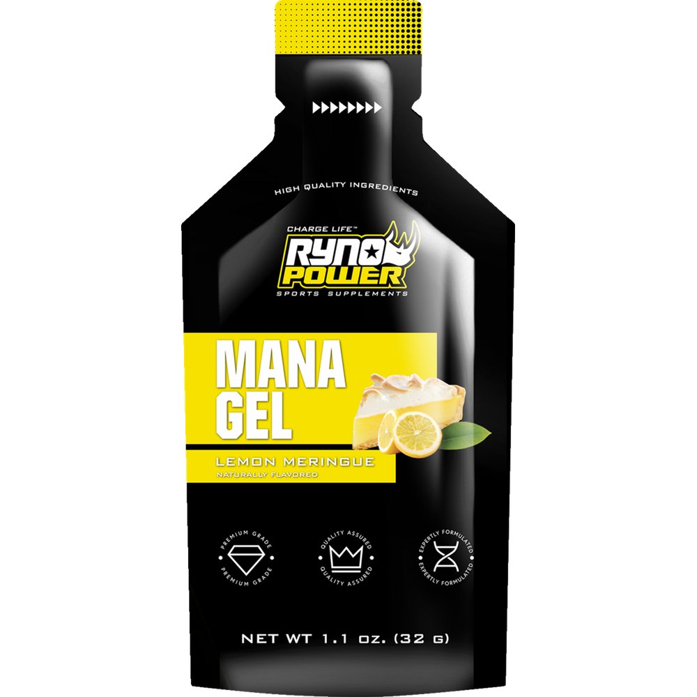 RYNO POWER Mana Performance Gels - 12 Pack with Display Caddy - Lemon Meringue GEL-CADDY12-LEM