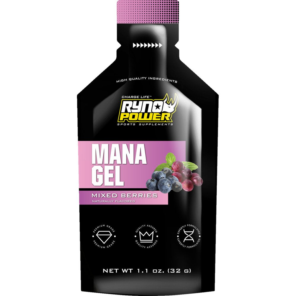 RYNO POWER Mana Performance Gels -12 Pack with Display Caddy - Mixed Berries GEL-CADDY12-BER