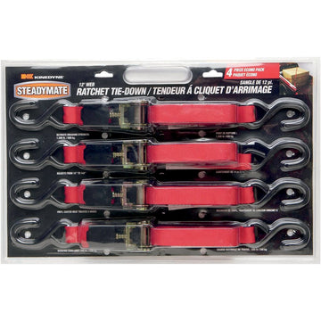 STEADYMATE Ratchet Tie-Downs - 1" x 1' - 4 Pack - Red 15531