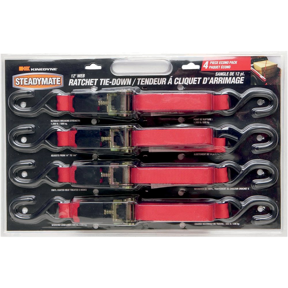 STEADYMATE Ratchet Tie-Downs - 1" x 1' - 4 Pack - Red 15531