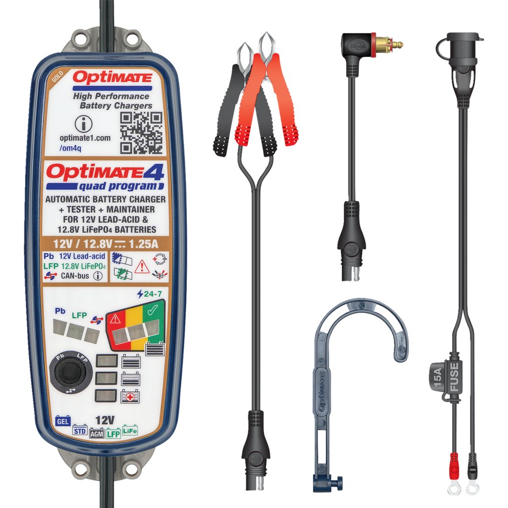 TECMATE Battery Charger/Maintainer - OptiMate* 4 - Quad Program - Premium TM631PR-OLD