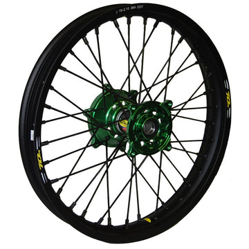 Wheel Rear 1.85x19 Green Hub Blk Rim/Blk Spoke/Blk Nipple