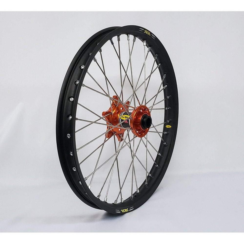 Wheel Front 1.40x17 Orange Hub Blk Rim/Sil Spoke/Sil Nipple