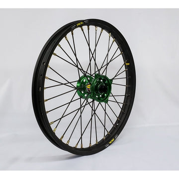 Wheel Front 1.60x21 Green Hub Blk Rim/Blk Spoke/Gld Nipple