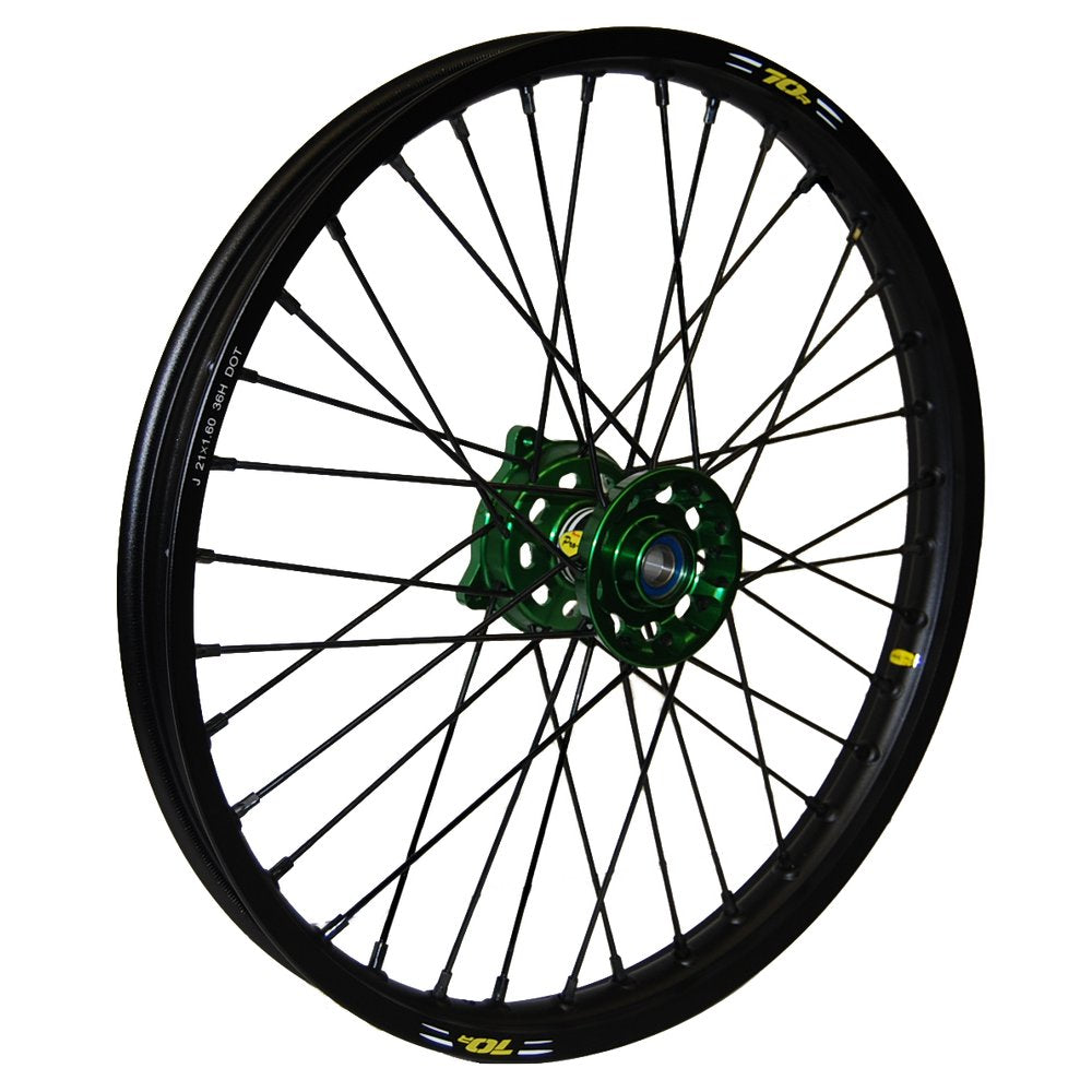 Wheel Front 1.60x21 Green Hub Blk Rim/Sil Spoke/Sil Nipple