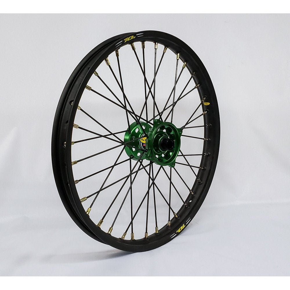 Wheel Front 1.60x21 Green Hub Blk Rim/Blk Spoke/Gld Nipple
