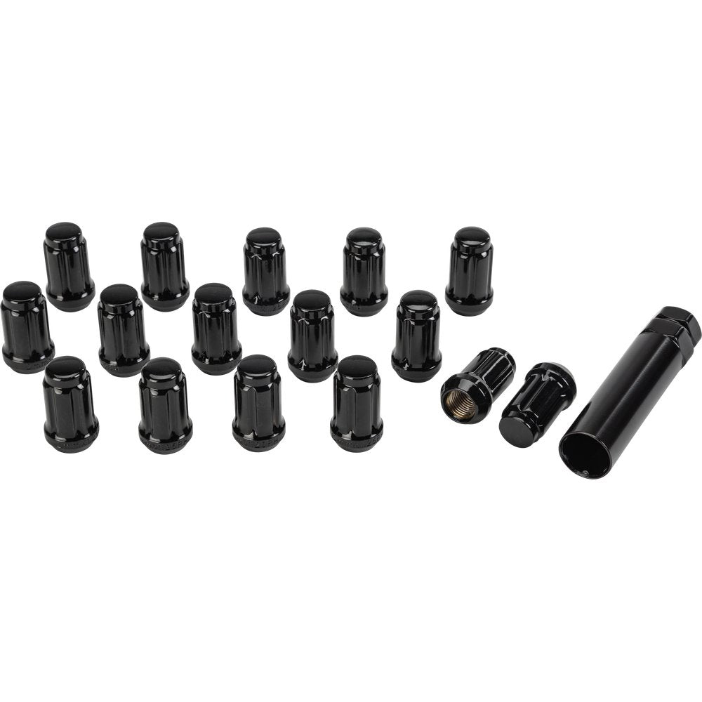 16/Pk 12mmx1.25 Tapered Lug Nuts 60' Splined Black