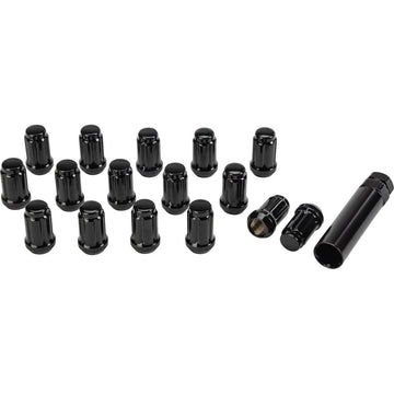 16/Pk 12mmx1.25 Tapered Lug Nuts 60' Splined Black