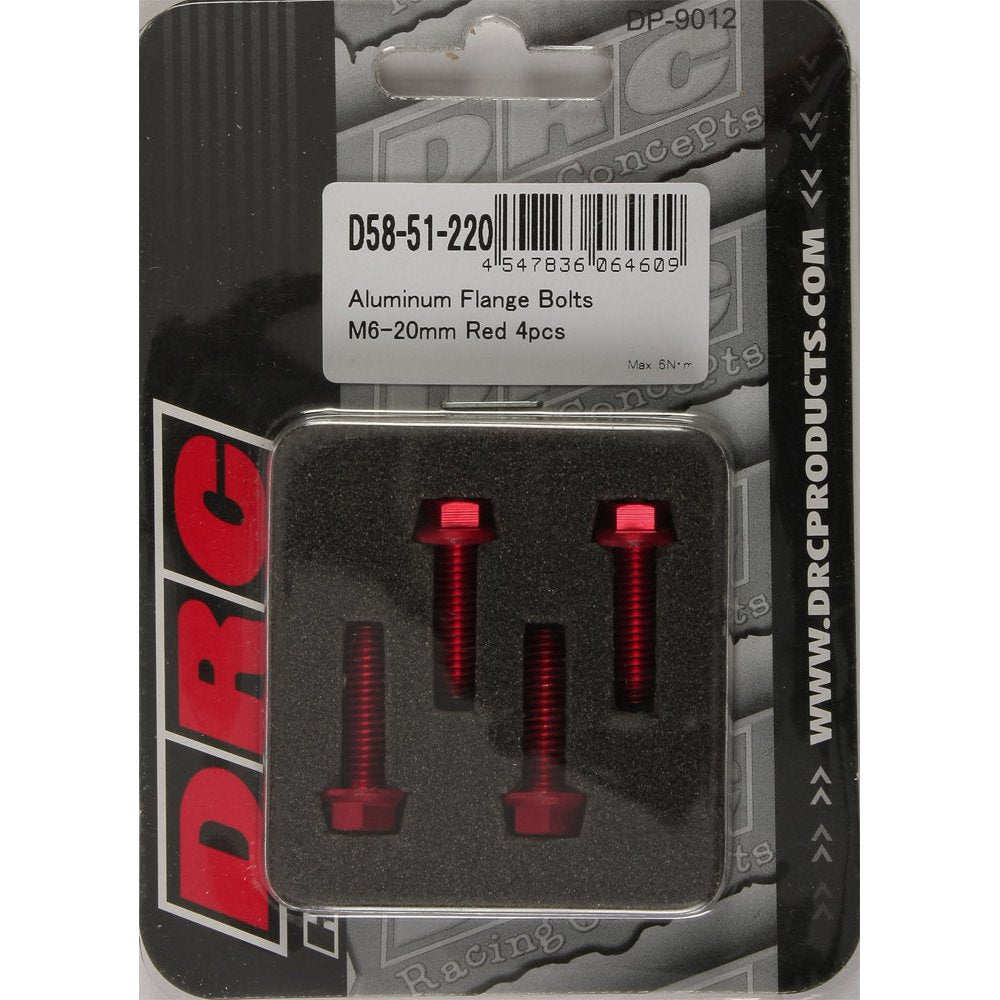 Aluminum Flange Bolts Red M6x20mm 4/Pk